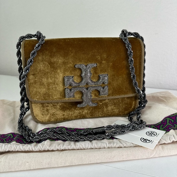 Tory Burch Handbags - Tory Burch Eleanor Small Velvet Pave Logo Shoulder Bag Purse